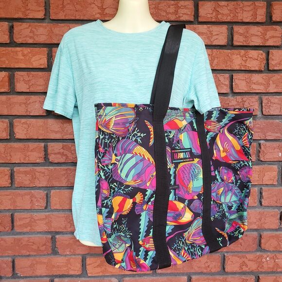 Hawaii Tote Bag Fish Print Design by Victor Beach Swim Travel Vacation Top Zip - Picture 1 of 12